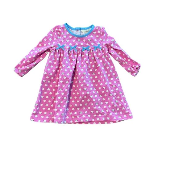 Matilda Jane Pink Kitty Cat Polka Dot Long Sleeve Baby Dress 12M Cotton Blend - Picture 1 of 7